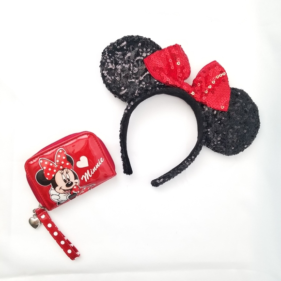 Disney Other - Disney Minnie Mouse Sequin Headband with Ears & mini wallet